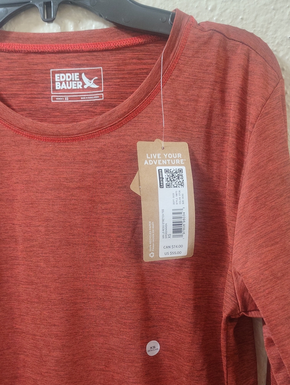 Eddie Bauer Women's Rust Heather Long Sleeve Crew Neck Top